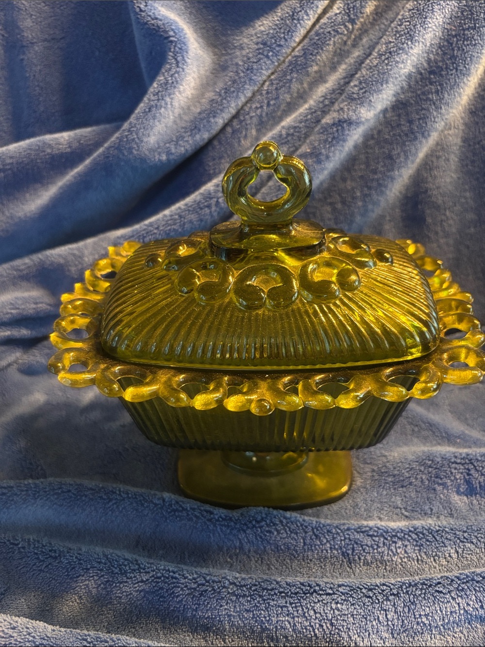 Vintage Amber glass compote candy dis